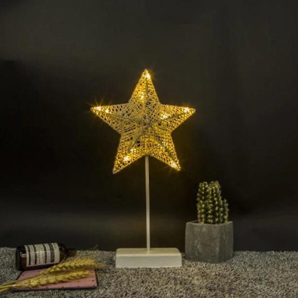 Dekorativ bordslampa, julstjärna nattlampa lindad bomullstråd varm LED-lampa för sovrum, batteridriven lampa för bord sladdlös jul