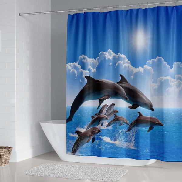 Delfin Bruseforhæng 150*180cm, Dyre Bruseforhæng Vandtæt Polyester Bruseforhæng Med 12 Kroge Til Juledekoration, Badeværelsesforhæng