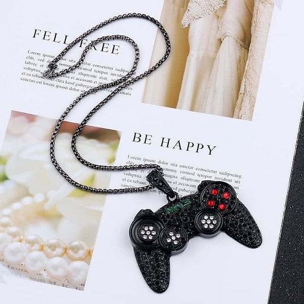 Halsband Färgglada Kristall Spelkontroll Halsband Punk Hip Hop Vänskap Halsband Spelkonsol Halsband För Son/barnbarn Bästa Vänner Black