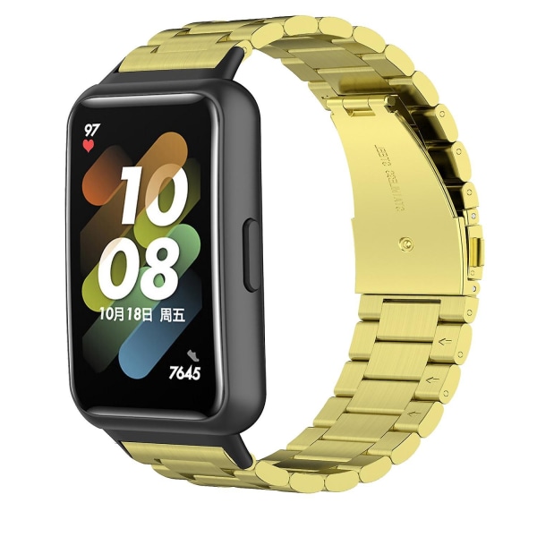 För Huawei Band 7 Smart Watch Band i rostfritt stål, bytesrem med tre pärlor och hopfällbart spänne