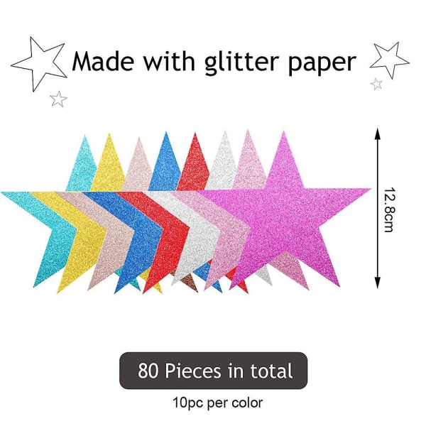 80 stjärnformade glitterutskärningar i papper för anslagstavla, klassrumsväggdekoration, 13,5*12,8 cm