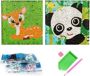 2-pack DIY Mosaikpysselset Enkla 5D Diamantmålning Set för Barn/Barn, Full Borrning Målning efter Nummer Set