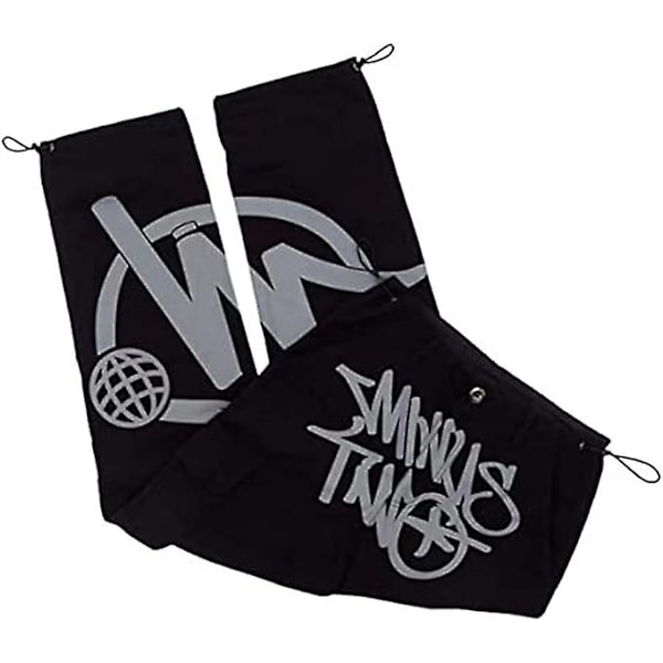 Minus Two Cargo Y2k Herr 2023 Joggingbyxor, Y2k Jeans, Baggy Hiphop Cargo Byxor, Harajuku Denim Svart Print Lös Rak black XL