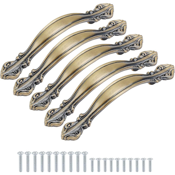 Sett med 10 Skap Håndtak - 11 cm, (64 mm Avstand Mellom Hull) - Grønn Bronse