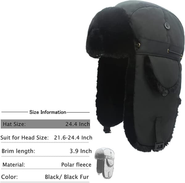 Bomber Hat Russerhat Jagthat Unisex Kunstpels Hue Øreklap Vinterhat Til Mænd Black