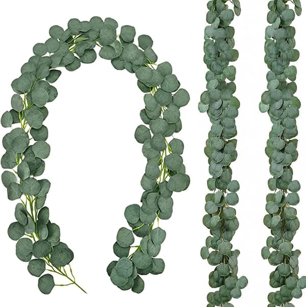 6 Buketter Konstgjorda Silkes Eukalyptus Stjälkar, Demontering Silver Dollar Eukalyptus Silver Dollar