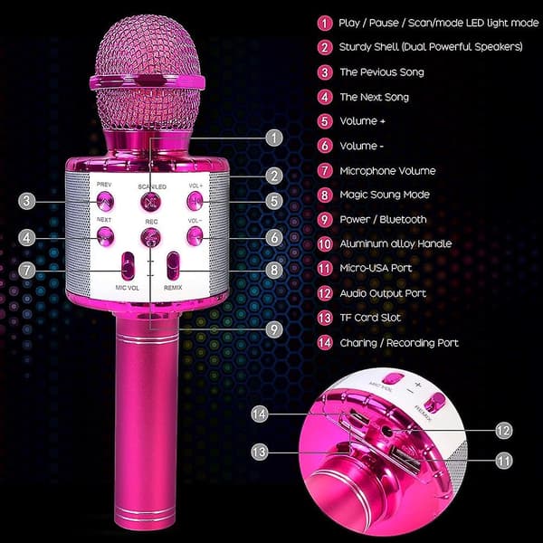 Bluetooth Karaoke Mikrofon. Trådlös Karaoke Mikrofon Med LED Disco Ljus