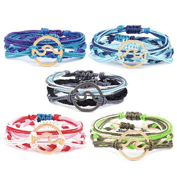 5 stk. Surferbølgearmbånd Havbølge Justerbart Vanntett Håndlaget Vennskapsarmbånd Sommerarmbånd Ankelkjeder Smykker for Kvinner Tenåringsjenter