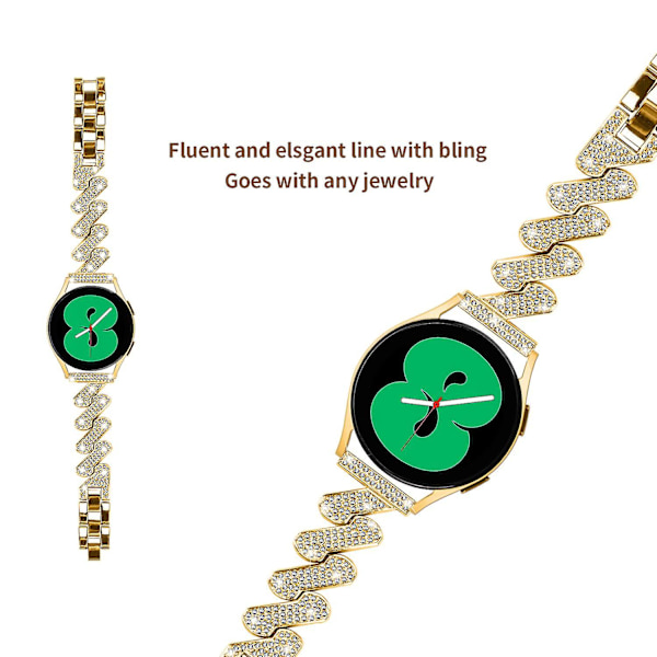 20mm Sink Alloy Rhinestones Dekor Håndleddsrem For Samsung Galaxy Watch Active/Active2 40mm 44mm Gold
