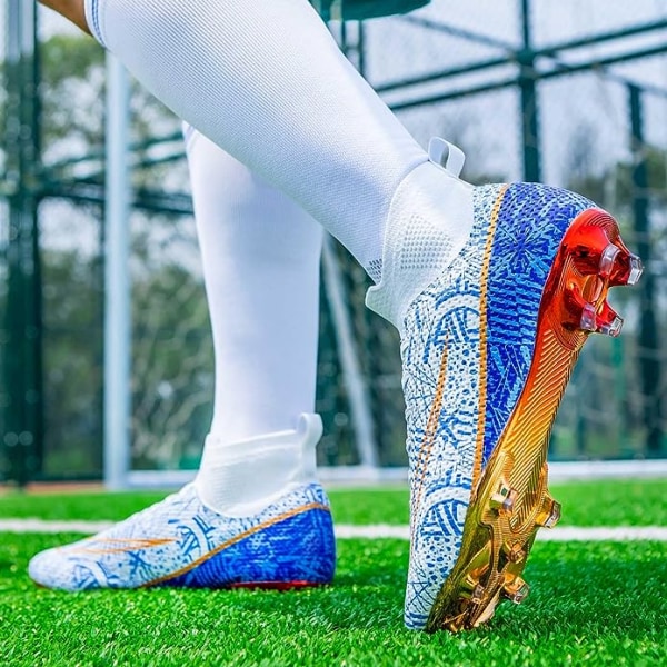 Herre Atletisk Udendørs Indendørs Komfortable Fodboldsko Drenge Fodbold Studenter Støvler Sneaker Sko Højt Greb blue EU33