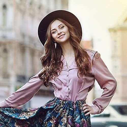 Dam Retro Bred Brätte Floppy Panama Hatt Bälte Spänne Ull Fedora Hatt Brown