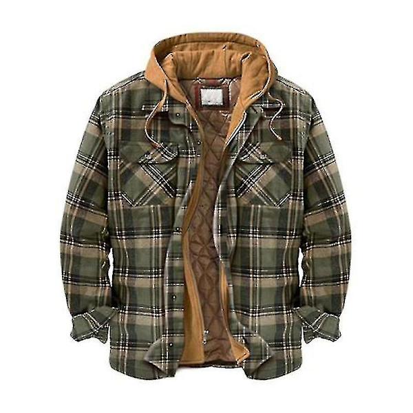Herre Varm Vattert Foret Bomullsjakke Med Hette Knapper Glidelås Langermet Rutete Jakker Color 28 4XL