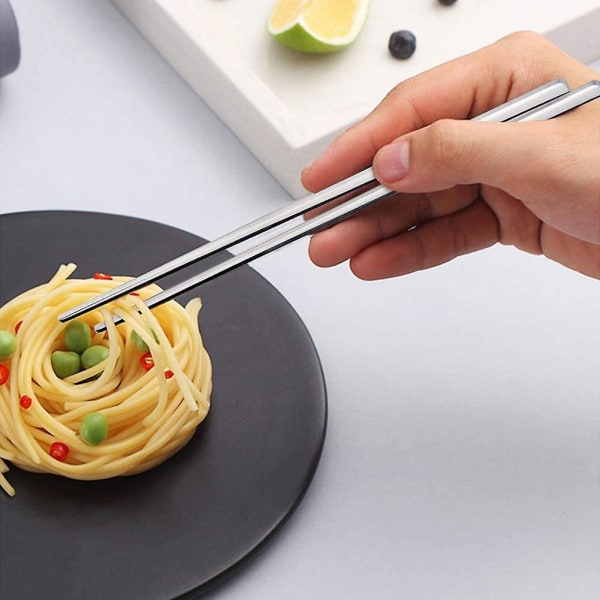 Chopsticks Rustfri Stål Chopsticks, 10 Par Metal Flade Chopsticks, Premium