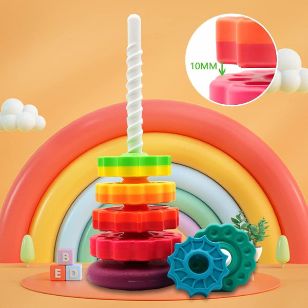 (1 st) Spinnande staplingsleksaker,snurrleksaker Abs Plast och färg regnbågsdesign,fokus på barn pedagogiska och interaktiva lärandes stackleksaker, Sui