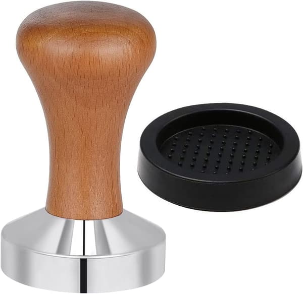 Kaffe Tamper, 51 mm Kaffe Mel Klemmer i Rustfrit Stål, Espresso Tamper med Ægte Træhåndtag, Kaffe Tamper i Rustfrit Stål