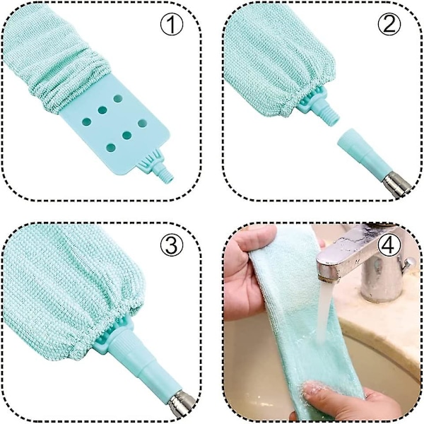 4 stk. Uttrekkbar Støvrenser for Sprekker eller Børste med 2 Tøydeksler Mikrofiber Håndstøver Vaskbar Teleskopisk Støvsamler for Husholdningsseng So