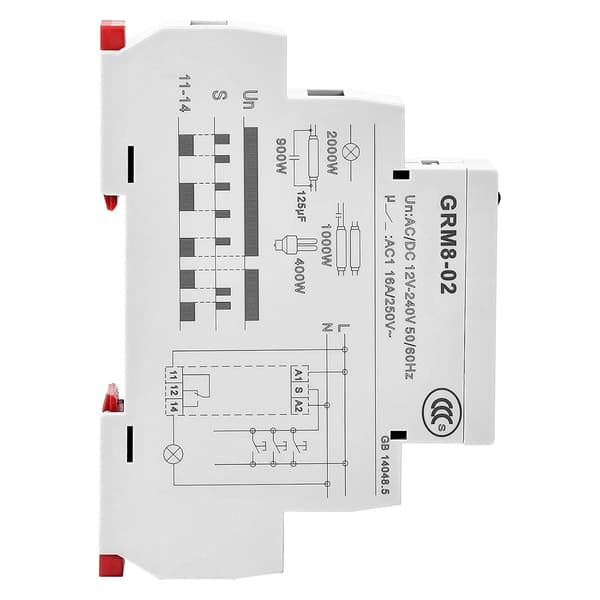 GRM8-02 Låsrelæ 12V Timerrelæ Elektronisk Impulsrelæ SPDT 16A DIN-skinne Montering AC/DC12V~240V