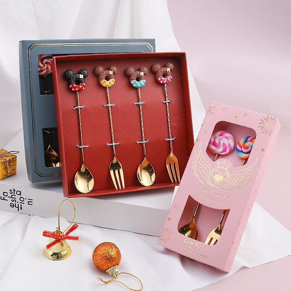Lille ske dessert gaffel donut ske slikkepind macaron ske lille ske musehoved Donut gold spoon [blue]]