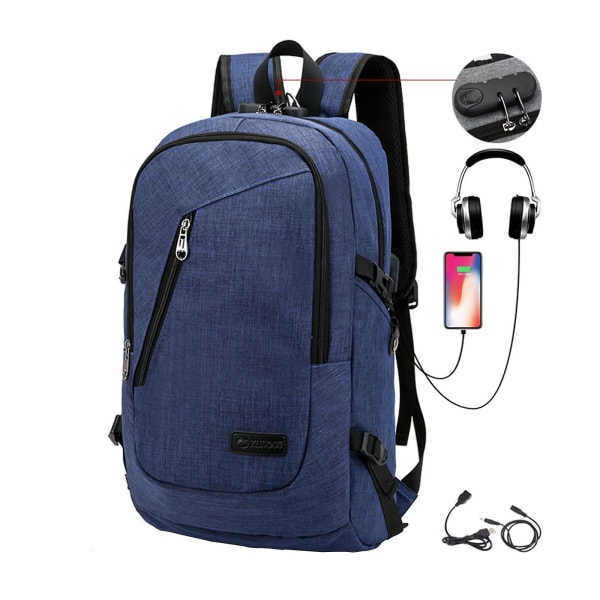 Ny ankomst Resväska Laptop Ryggsäck, Business Anti Stöld Slim Hållbar Laptop Ryggsäck Med Usb Laddningsport blue