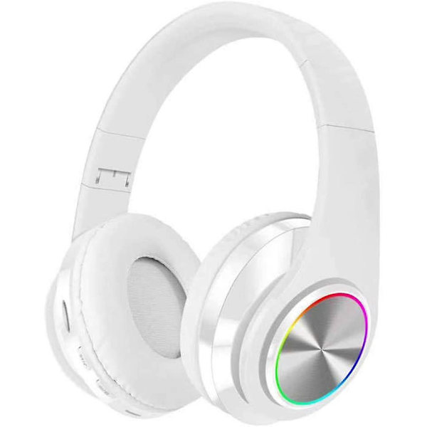 Lysende Bluetooth Headset Aktiv Støjreduktion Trådløst Headset Foldbart Subwoofer Headset$ Med Musik Mikrofon Egnet Til Pc Computer Notebook White
