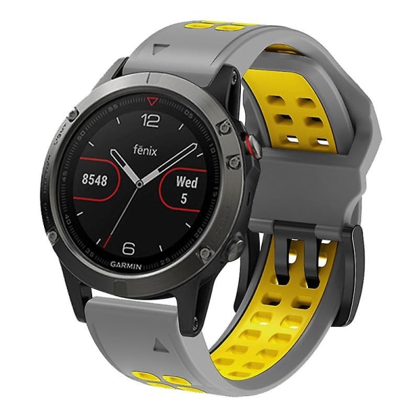 Dual Farve Urrem Til Garmin Fenix 7X/6X/5X Blød Silikone Urrem, Rustfrit Stål Spænde Grey Yellow