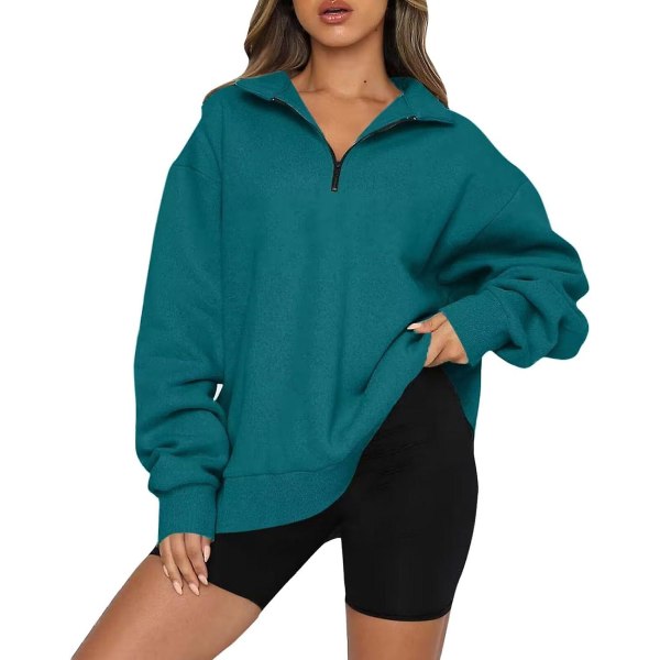 Dam höst sweatshirts oversized halv dragkedja pullover långärmad tröja kvart dragkedja trendig huvtröja outfits för tonåring m0 mint Green XX Large