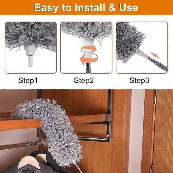Støvmoppe og gulvmoppe Teleskopisk støvmoppe lavet af mikrofiber og teleskopstang i rustfrit stål op