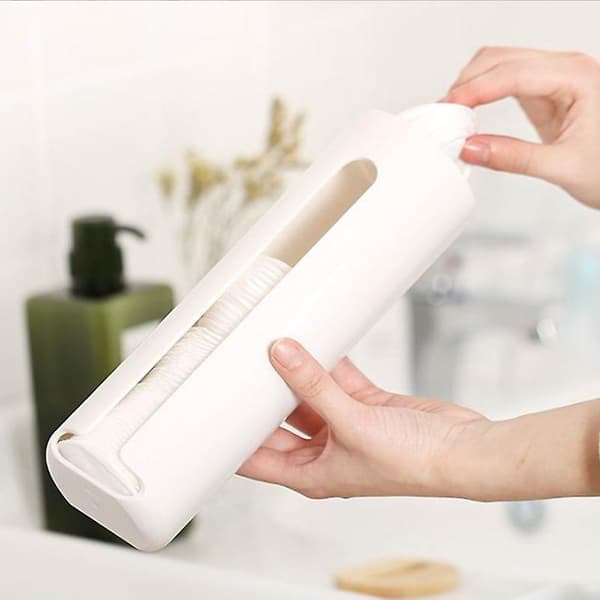 Bomullsdispenser, bomullshållare, självhäftande krok, Laresa vit/bambu