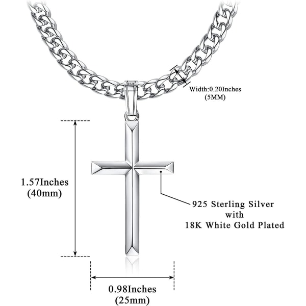 925 sterling silver korshänge 18k vitguldpläterad högpolerad fasad kant korshänge halsband 46-76cm