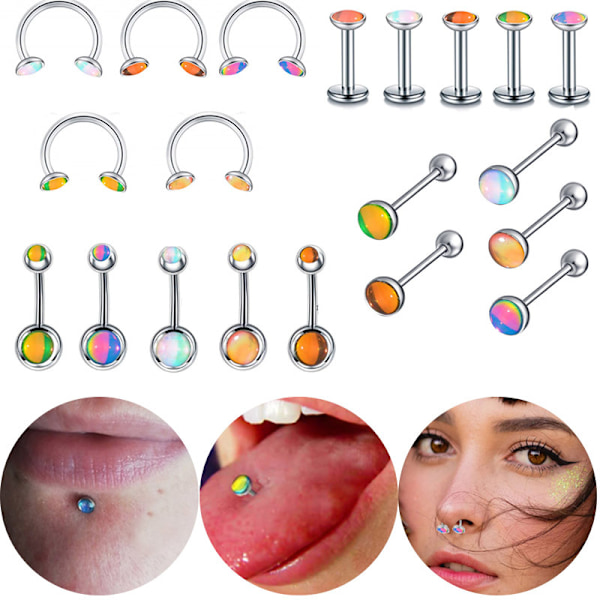 25 stk. Gradient Farve Indre Tænder Øreringe Symfoni Hestesko Ring Blinkende Rustfrit Stål Læbepiercinger Tungepiercinger