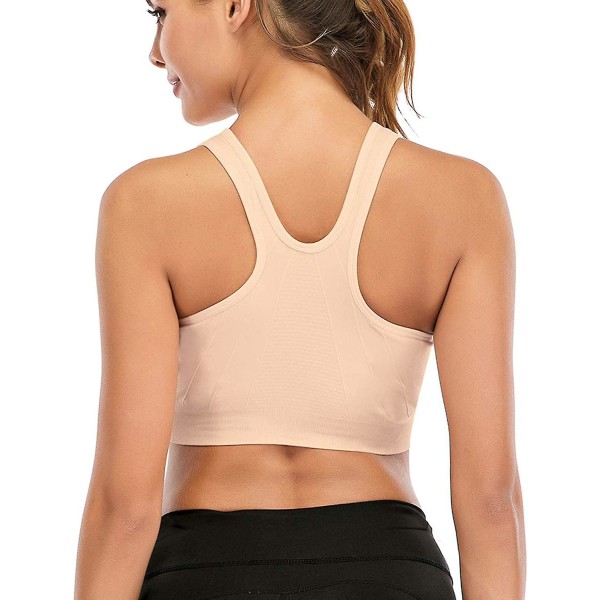 2 stk. Sports-BH med lynlås foran, Post Surgery BH, Yoga BH, Trænings Fitness Activewear Polstrede BH'er til kvinder khaki L