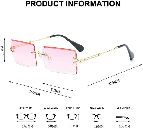 Kantiga rektangulära solglasögon för kvinnor/män ultralätta metallbågar mode fyrkantiga U Pink