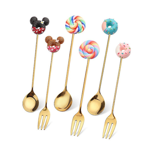 Lille ske dessert gaffel donut ske slikkepind macaron ske lille ske musehoved Donut gold fork [chocolate]]