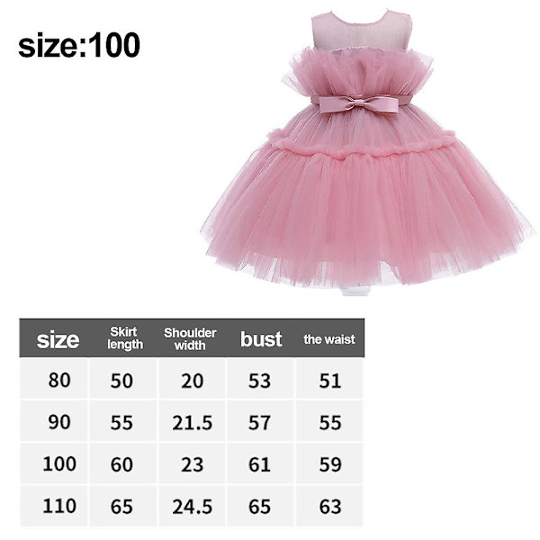 Paljettklänning Baby Girl Princess Klänning Rosett Rosa 80cm pink 100cm