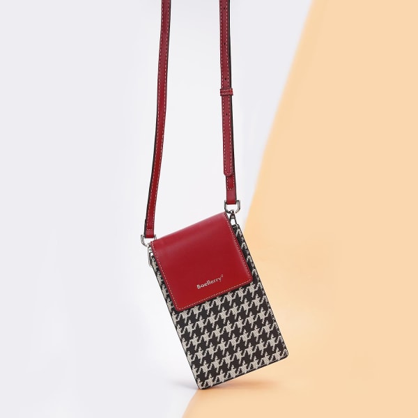 Magnetisk knappsplicing Gird PU läder crossbody väska liten axelväska för resor, dagligt bruk Wine Red