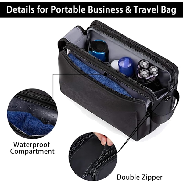 Toalettsats för Män, Vattentät Stor Tvålväsk Shaving Dopp Kit, Vattentät Kosmetisk Black