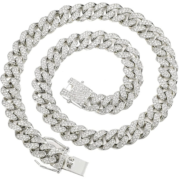 Halsband i kubansk länk för män, Miami kubansk halsband, 18k guld silver diamant slipad rostfritt stål kedja för män 13mm 10mm Iced Out Hip Hop smycken