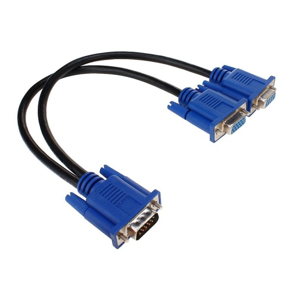 VGA Monitor Y-splitterkabel, VGA 1 hann til dobbel 2 VGA hunn adapter konverter videokabel for skjermduplisering - 0,3 meter (blå)