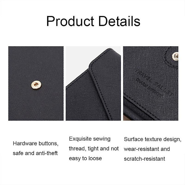 RFID-blockerande korthållare plånbok PU-läder Tri-Fold resepassväska dokumentorganisatör Black
