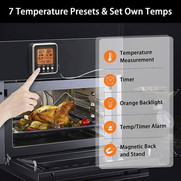 LCD Digital Matlagning Mat Kött Rökugn Ugn Kök Bbq Grill Termometer Klocka Timer Med Rostfritt Stål Sond
