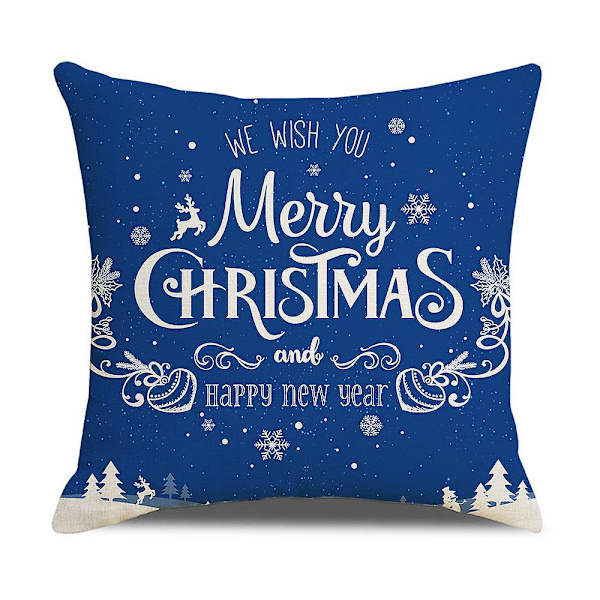 Sztxj Juleputetrekk 45 x 45 cm Sett med 4 Juledekorative Putetrekk Blå God Jul Snøfnugg Pyntepute Hjemmeinnredning Supermyk Sprinkelseng