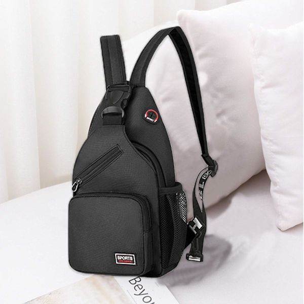 Dame Brysttaske Små Rygsække Med Høretelefonhul Piger Skuldertaske Crossbody Sling Taske Til Vandreture Cykling Camping Holdbar Polyester-sort