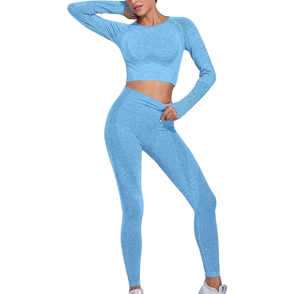 Sömlös set för kvinnor 2-delad korsrem Sport-BH Böjd midja Yoga Leggings Set