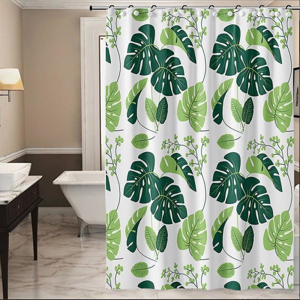 Suihkuverho 180x180cm, Vedenpitävä ja homeenkestävä PEVA-suihkuverho, 12 verhorenkaalla, Vihreä lehti