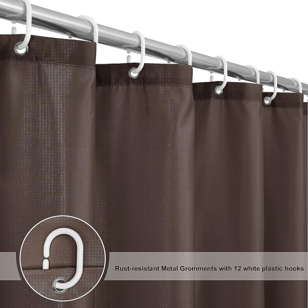 Brune Bruseforhæng Skimmelsikker Resistent Vaskbar, Hurtigtørrende Vandafvisende Stof Bruseforhæng til Badeværelse 180 X 180 cm Drop Med 12 Plastikkroge