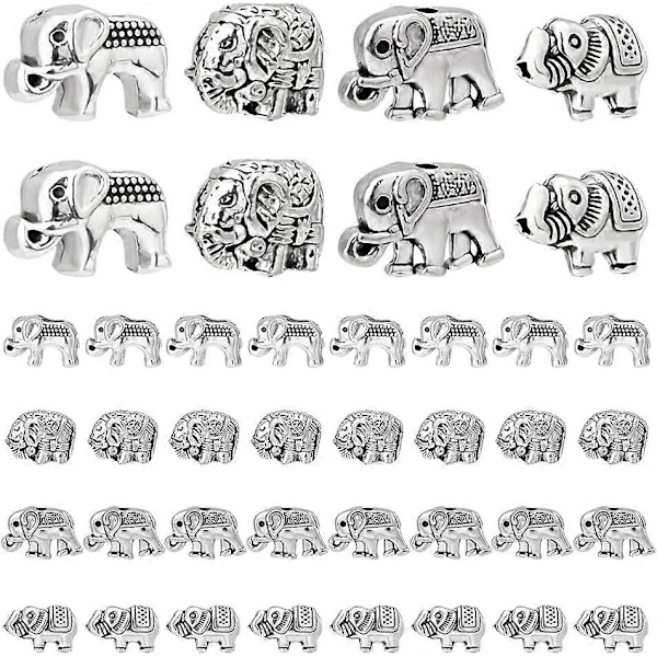40 st Elefant Distanspärlor 4 Stilar Lyckliga Elefant Djurpärlor Tibetansk Legering Carvad Lösa Pärlor