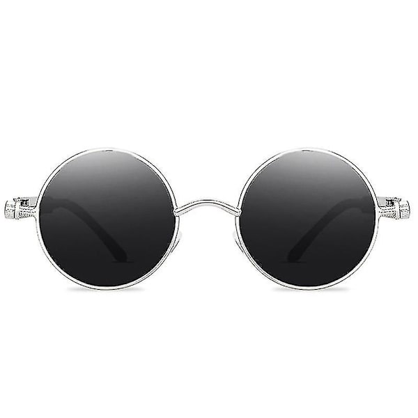 Vintage Polarisoidut Steampunk-aurinkolasit Miehille Pyöreät Aurinkolasit Tyylikkäät Silver Frame Grey Lenses
