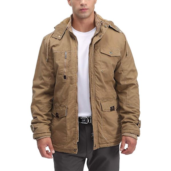 Herrjacka - Casual vinterbomullsjacka Militärjacka Tjock huvtröja Cargojacka Blue L