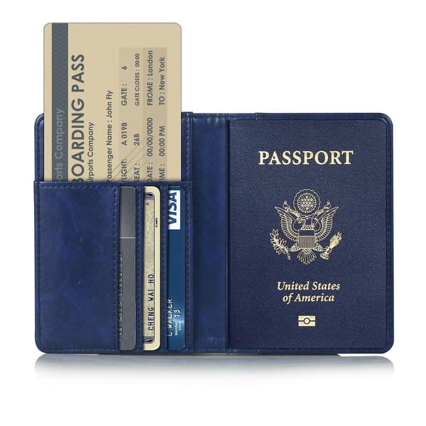Multifunktionel PU Læder Bi-fold Wallet Cover Case Pas Holder Blue
