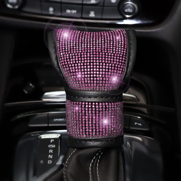 7-pack rosa bling biltillbehör set för kvinnor, rosa diamant rattöverdrag set 15 tum, säkerhetsbälteskudde, växelspaksöverdrag, rosa bil bling r